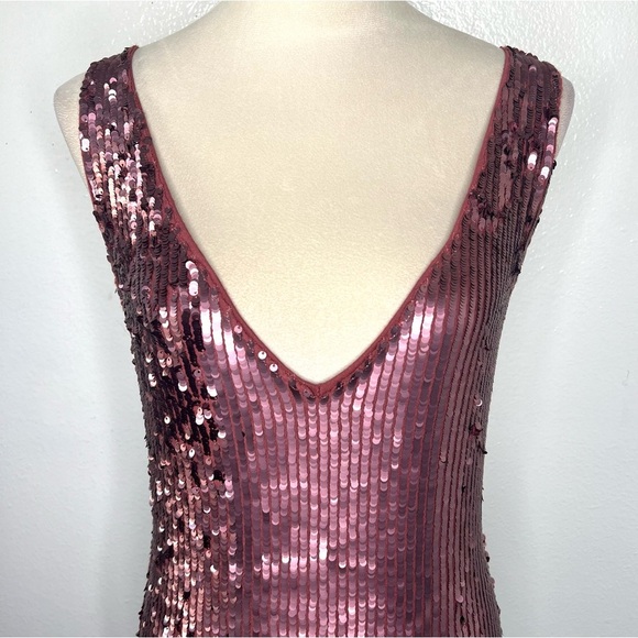 FREE PEOPLE Intimately Sequined Mini Dress Deep V Low Back Rose Size Small - Picture 5 of 15